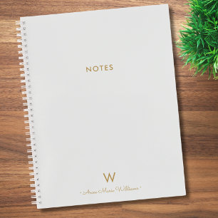 Modern Light Gray Gold Script Monogram Notizblock
