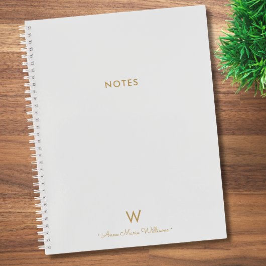 Modern Light Gray Gold Script Monogram Notizblock