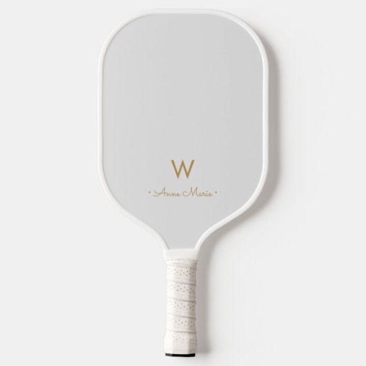 Modern Light Gray Gold Script Monogram Pickleball Schläger (Rückseite)