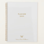 Modern Light Gray Gold Script Monogram Planer (Vorderseite)
