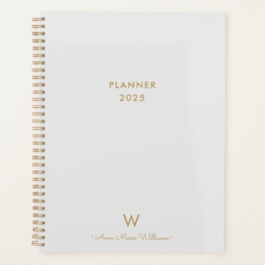 Modern Light Gray Gold Script Monogram Planer (Vorderseite)