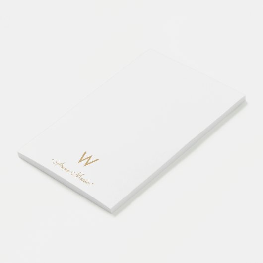 Modern Light Gray Gold Script Monogram Post-it Klebezettel (angewinkelt)