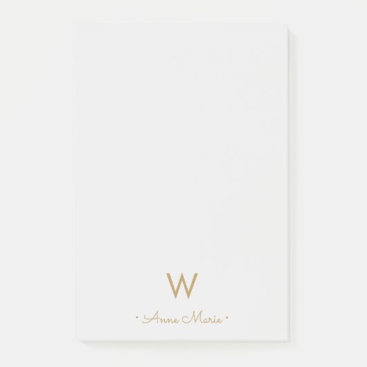 Modern Light Gray Gold Script Monogram Post-it Klebezettel (Vorderseite)