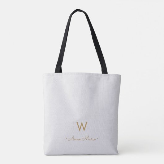 Modern Light Gray Gold Script Monogram Tasche (Rückseite)