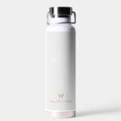 Modern Light Gray Gold Script Monogram Trinkflasche (Rückseite)