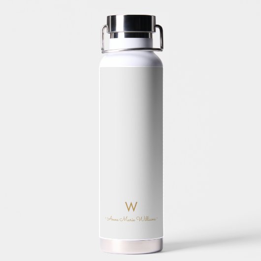 Modern Light Gray Gold Script Monogram Trinkflasche (Rückseite)