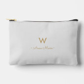 Modern Light Gray Gold Script Monogram Zubehörtasche (Vorderseite)