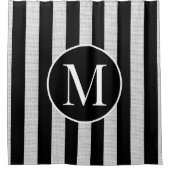 Modern Light Gray Linen Black Stripes Monogramm Duschvorhang (Vorderseite)