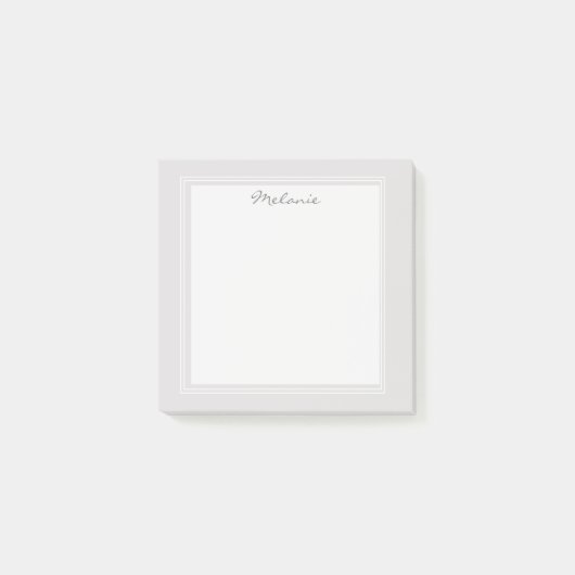 Modern Light Gray Silver White Border Script Post-it Klebezettel (Vorderseite)
