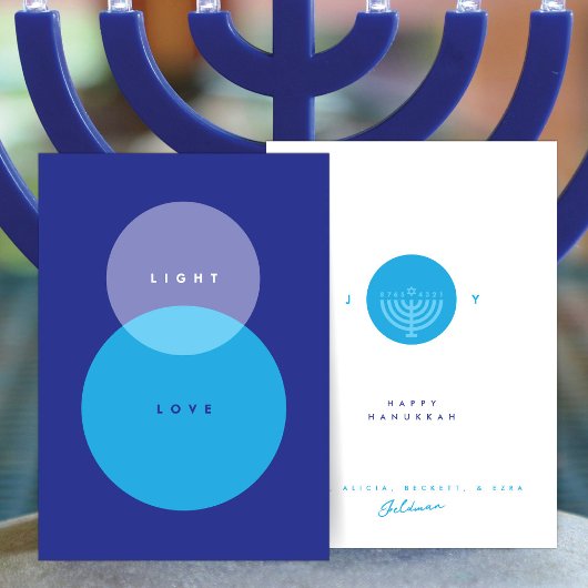 Modern Light & Liebe Blue auf Blue Hanukkah Karte