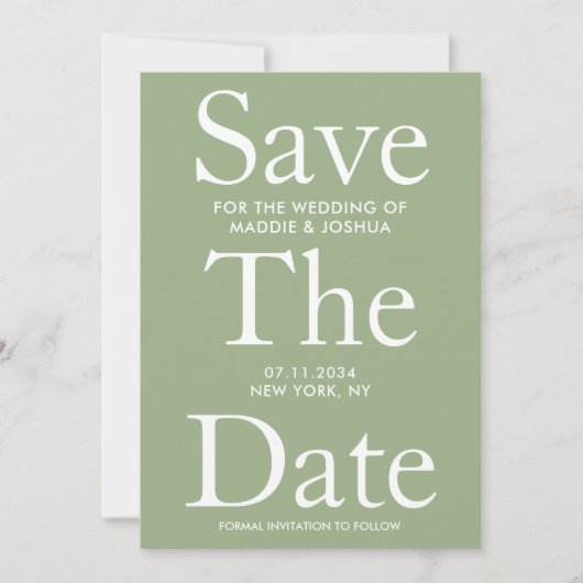 Modern Light Sage Green Save the Date (Vorderseite)