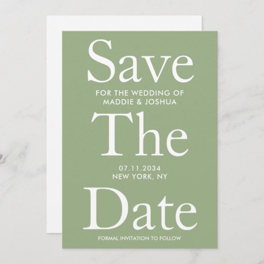 Modern Light Sage Green Save the Date (Vorne/Hinten)