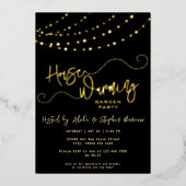 Modern Light String Script Housewarming Party Gold Folieneinladung (Vorderseite)