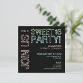Modern Lights Sweet 16 Geburtstagsparty Einladung (Stehend Vorderseite)