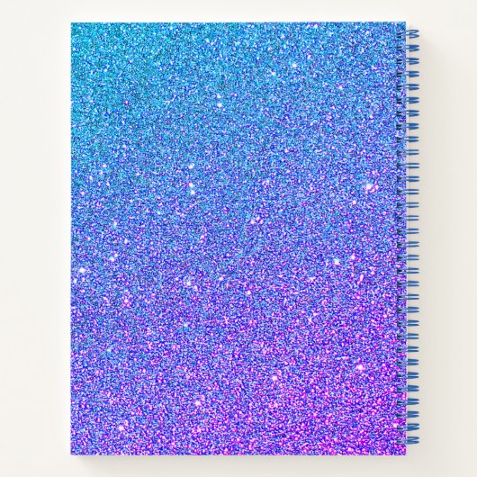 Modern Lila Blue Glitzer Name Script Sketchbook Notizblock (Rückseite)