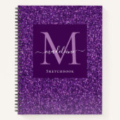 Modern Lila Glitzer Monogram Sketchbook Notebook Notizblock (Vorderseite)