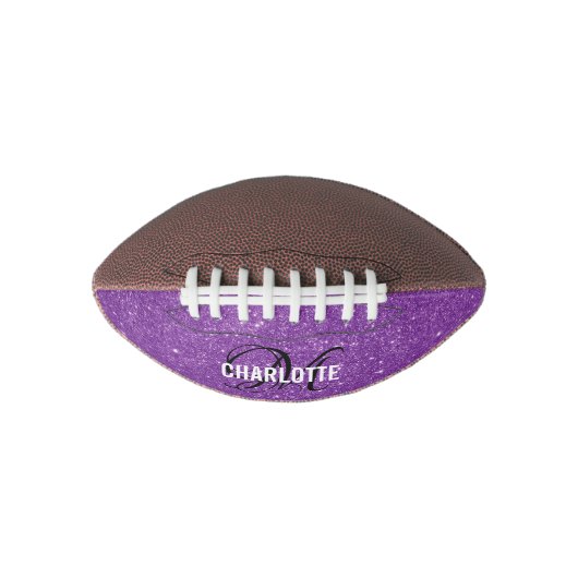 Modern lila Glitzer Monogramm Name Football (Vorderseite)
