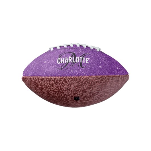 Modern lila Glitzer Monogramm Name Football (Gedreht 270)