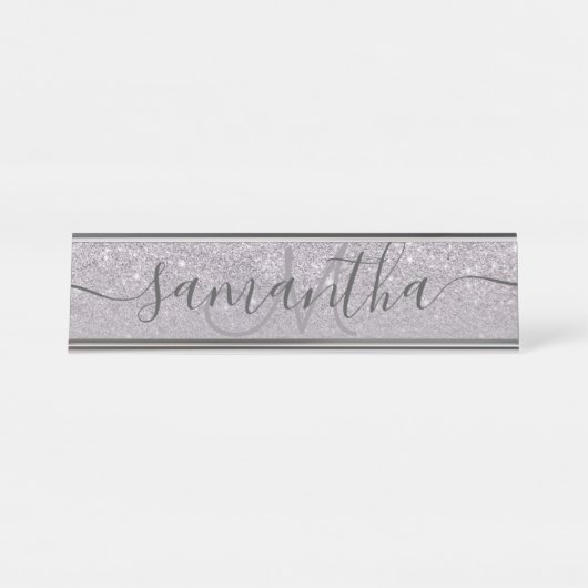 Modern lila Glitzer Ombre lavender monogram Schreibtischnamensplakette (Vorderseite )