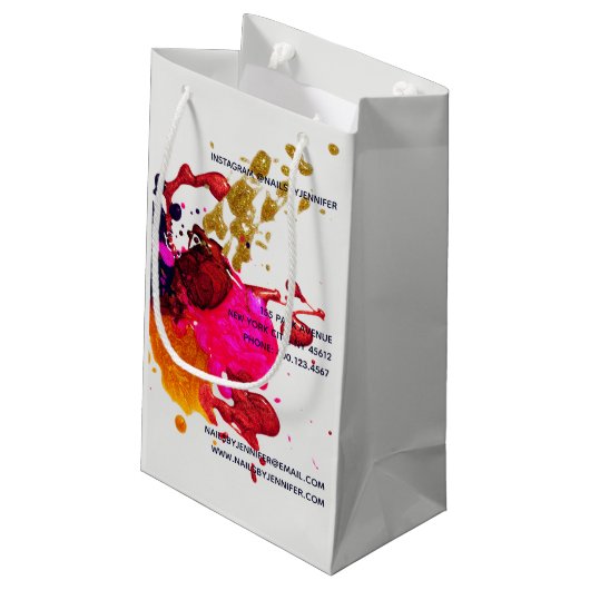 Modern Lila rosa Rot-Gold-Nagel Polnischer Spritze Kleine Geschenktüte (Rückseite Schrägansicht)