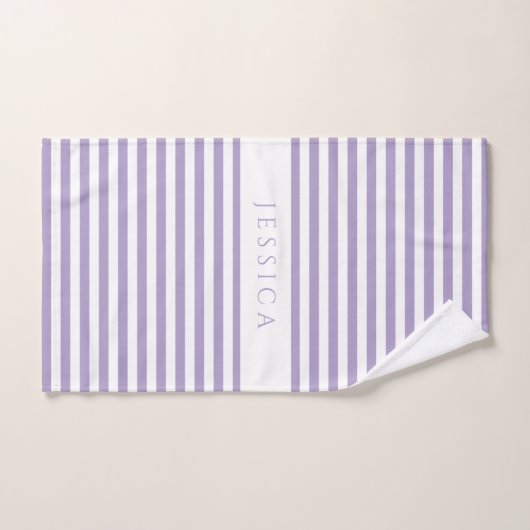 Modern Lila Streifenmuster Name Badhandtuch Set (Handtuch)