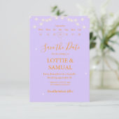 Modern Lilac fairy lights  Save The Date (Stehend Vorderseite)