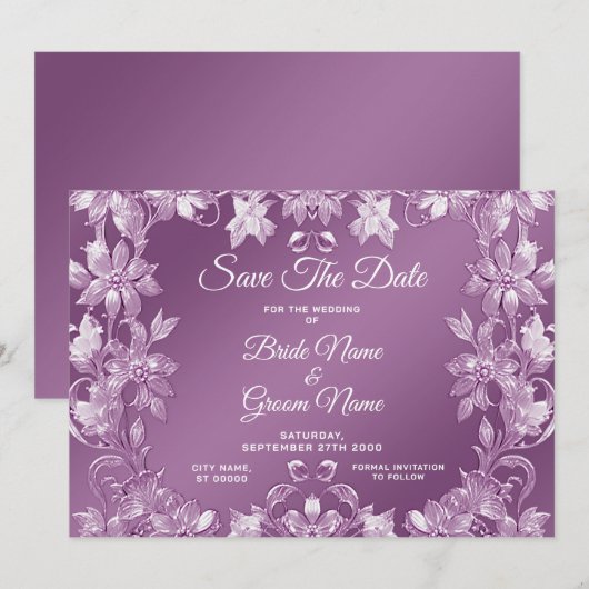 Modern Lilac Floral Save the Date (Vorne/Hinten)