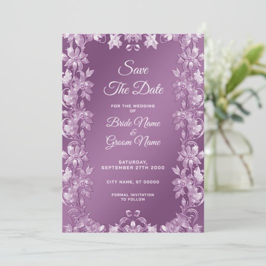 Modern Lilac Floral Save the Date (Stehend Vorderseite)