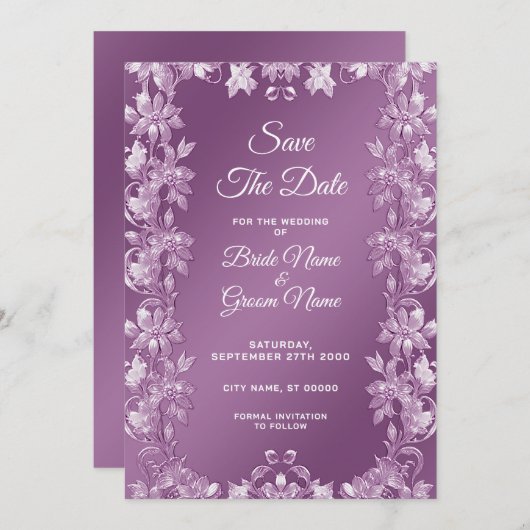 Modern Lilac Floral Save the Date (Vorne/Hinten)
