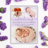 Modern Lilac Girl Geburtshinweis Foto Collage Ankündigung
