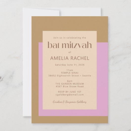 Modern Lilac Gold Pink Geometric Bat Mitzvah Einladung (Vorderseite)