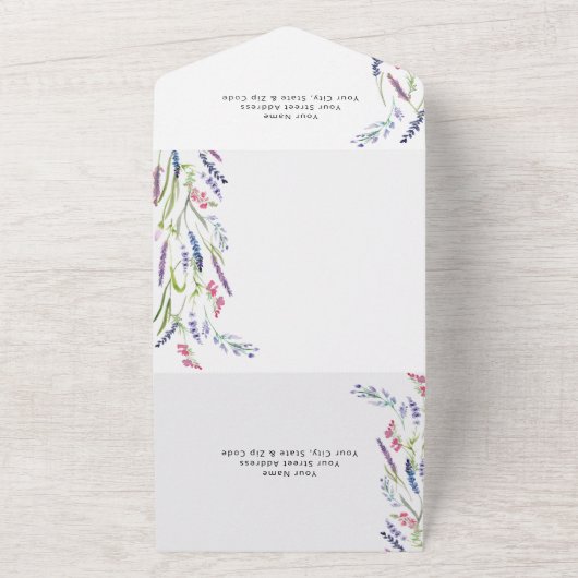 Modern Lilac Lavender Mauve Wedding All In One Einladung (Außenbereich)