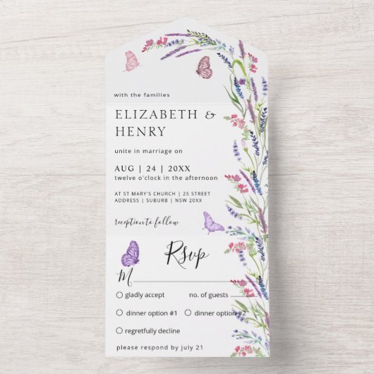 Modern Lilac Lavender Mauve Wedding All In One Einladung (Innen Boden)