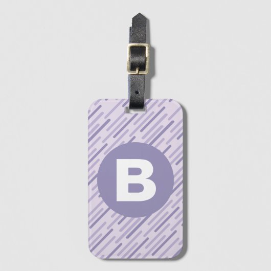 Modern Lilac Purple Diagonal Stripes Monogram Gepäckanhänger (Vorderseite Vertikal)