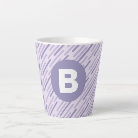 Modern Lilac Purple Diagonal Stripes Monogram Milchtasse (Vorderseite)