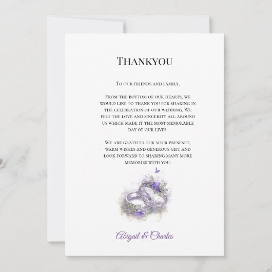 Modern Lillac Wedding Danksagkarte Dankeskarte (Vorderseite)