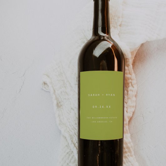Modern Lime Green Custom Names Wedding Weinetikett