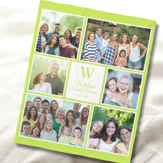 Modern Lime Green Family Reunion Monogram Photo Fleecedecke