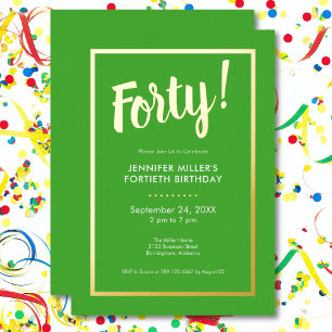 Modern Lime Green & Gold Foil 40. Geburtstag Folieneinladung