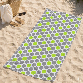 Modern Lime Green Grey Geometric Hexagon Muster Strandtuch