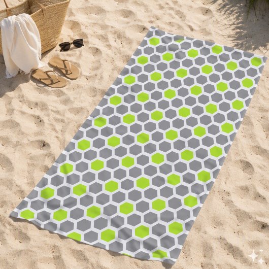 Modern Lime Green Grey Geometric Hexagon Muster Strandtuch