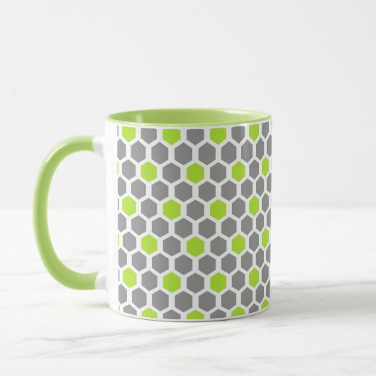 Modern Lime Green Grey Geometric Muster Tasse (Links)