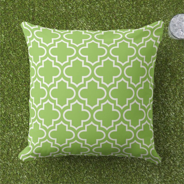 Modern Lime Green marokkanischen Quatrefolienmuste Kissen (Gras)