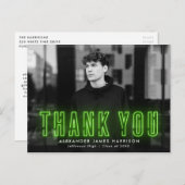 Modern Lime Green Neon Foto Abschluss Vielen Dank Postkarte (Vorne/Hinten)