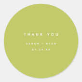 Modern Lime Green "Thank You" Custom Wedding Runder Aufkleber (Vorderseite)