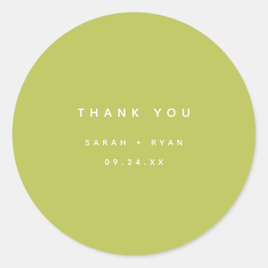 Modern Lime Green "Thank You" Custom Wedding Runder Aufkleber (Vorderseite)