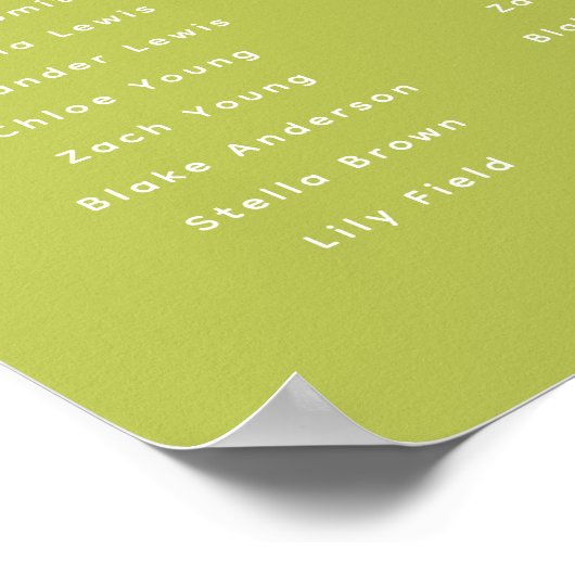 Modern Lime Green Wedding 8-Table Seating Chart Poster (Ecke)