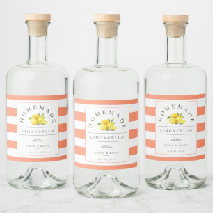 Modern Limoncello Peach Strip Getränke Label Alkoholflaschenetikett
