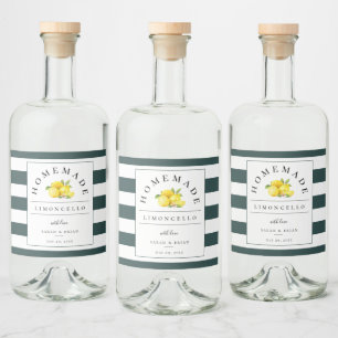 Modern Limoncello Rustic Emerald Green Strip Alkoholflaschenetikett