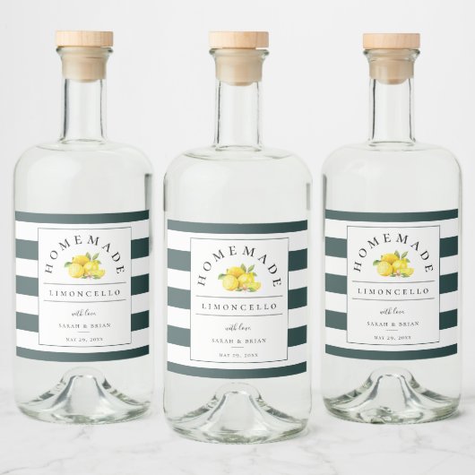 Modern Limoncello Rustic Emerald Green Strip Alkoholflaschenetikett (Flaschen)